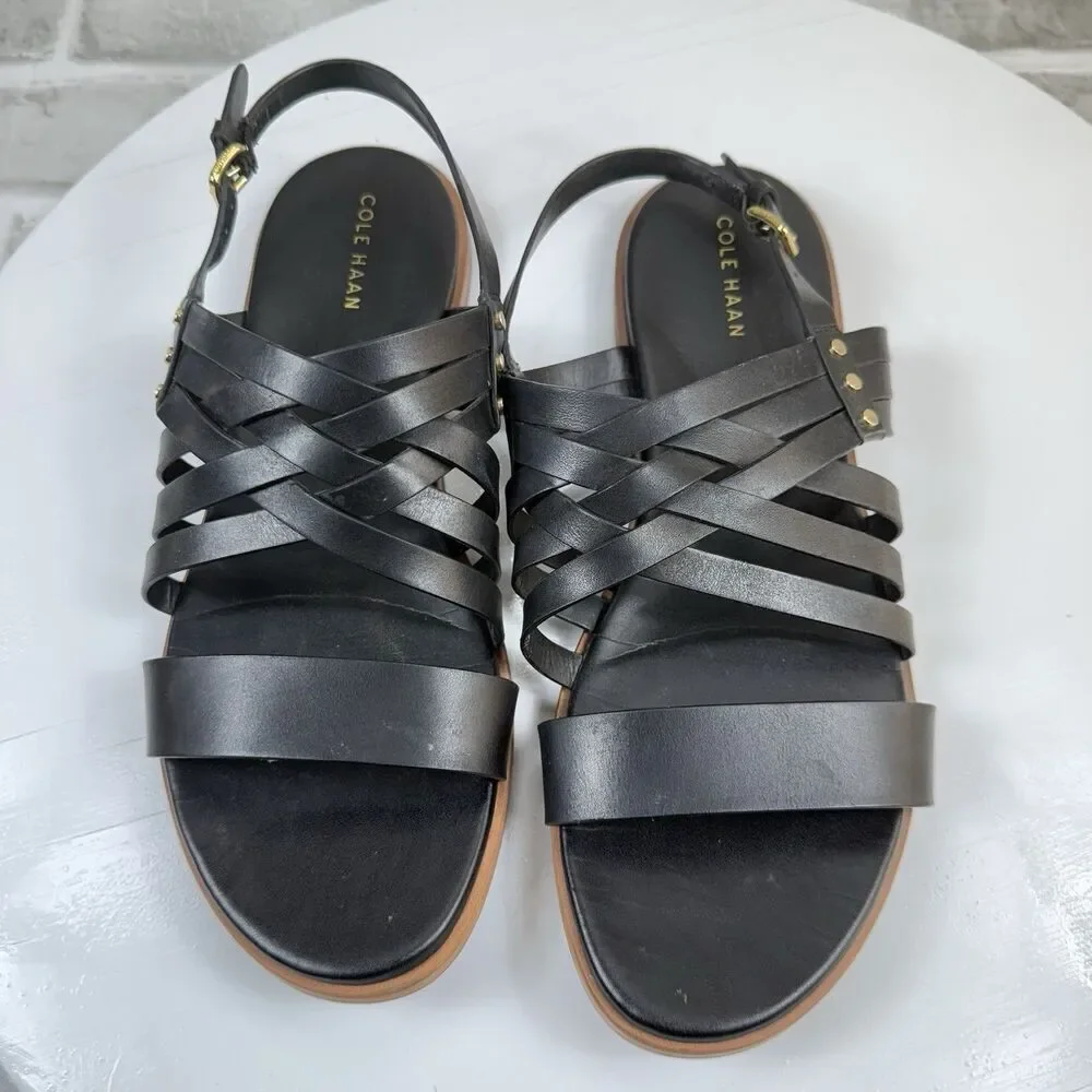 Cole Haan Francie Women’s Size 8.5 Black Strappy Casual Flat Sandals